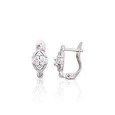 Серебряные серьги на английском замке, 1.2 g, Серебро 925 проба, родий (покрытие), Цирконы
