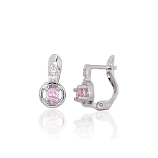 Серебряные серьги на английском замке, 1.3 g, Серебро 925 проба, родий (покрытие), Цирконы
