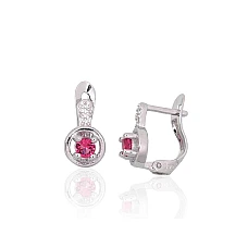 Серебряные серьги на английском замке, 1.3 g, Серебро 925 проба, родий (покрытие), Цирконы