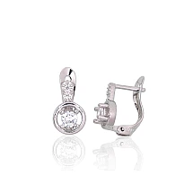 Серебряные серьги на английском замке, 1.3 g, Серебро 925 проба, родий (покрытие), Цирконы