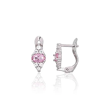 Серебряные серьги на английском замке, 1.2 g, Серебро 925 проба, родий (покрытие), Цирконы