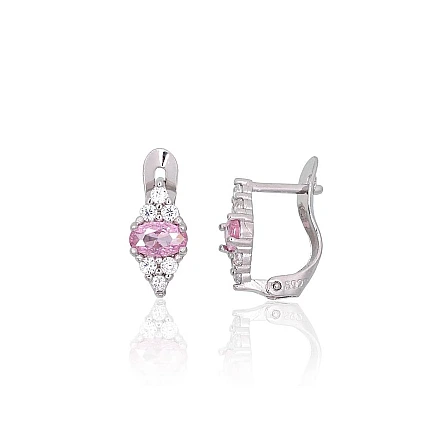 На английском замке,  - Серебряные серьги на английском замке, 1.2 g, Серебро 925 проба, родий (покрытие), Цирконы