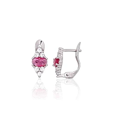 Серебряные серьги на английском замке, 1.1 g, Серебро 925 проба, родий (покрытие), Цирконы