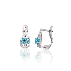Серебряные серьги на английском замке, 1.1 g, Серебро 925 проба, родий (покрытие), Цирконы