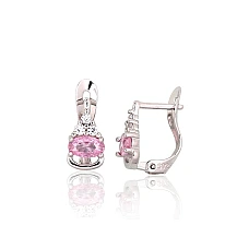 Серебряные серьги на английском замке, 1.1 g, Серебро 925 проба, родий (покрытие), Цирконы