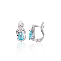 Серебряные серьги на английском замке, 1.2 g, Серебро 925 проба, родий (покрытие), Цирконы