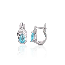 Серебряные серьги на английском замке, 1.2 g, Серебро 925 проба, родий (покрытие), Цирконы