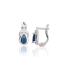 Серебряные серьги на английском замке, 1.2 g, Серебро 925 проба, родий (покрытие), Цирконы