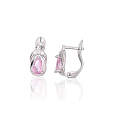 Серебряные серьги на английском замке, 1.2 g, Серебро 925 проба, родий (покрытие), Цирконы