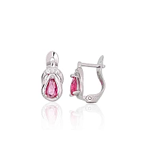 Серебряные серьги на английском замке, 1.2 g, Серебро 925 проба, родий (покрытие), Цирконы