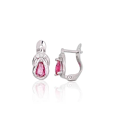 Серебряные серьги на английском замке, 1.2 g, Серебро 925 проба, родий (покрытие), Цирконы