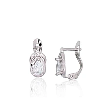 Серебряные серьги на английском замке, 1.2 g, Серебро 925 проба, родий (покрытие), Цирконы