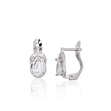 Серебряные серьги на английском замке, 1.2 g, Серебро 925 проба, родий (покрытие), Цирконы