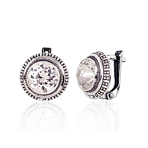 Silver earrings with 'english' lock, Silver 925 fineness, oxide (Plating), Crystals
