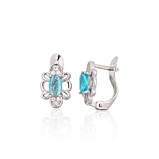 Серебряные серьги на английском замке, 1.4 g, Серебро 925 проба, родий (покрытие), Цирконы