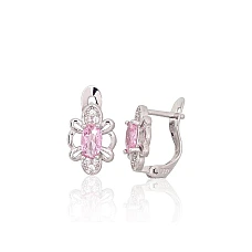 Серебряные серьги на английском замке, 1.4 g, Серебро 925 проба, родий (покрытие), Цирконы