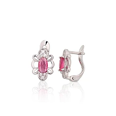 Серебряные серьги на английском замке, 1.4 g, Серебро 925 проба, родий (покрытие), Цирконы