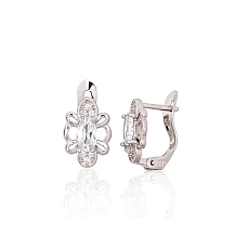Серебряные серьги на английском замке, 1.4 g, Серебро 925 проба, родий (покрытие), Цирконы