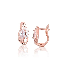 Серебряные серьги на английском замке, 1.4 g, Серебро 925 проба, красное золото (покрытие), Цирконы