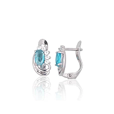 Серебряные серьги на английском замке, 1.2 g, Серебро 925 проба, родий (покрытие), Цирконы