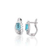 Серебряные серьги на английском замке, 1.3 g, Серебро 925 проба, родий (покрытие), Цирконы