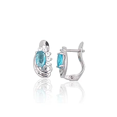Серебряные серьги на английском замке, 1.3 g, Серебро 925 проба, родий (покрытие), Цирконы