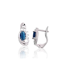 Серебряные серьги на английском замке, 1.2 g, Серебро 925 проба, родий (покрытие), Цирконы