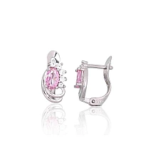 Серебряные серьги на английском замке, 1.3 g, Серебро 925 проба, родий (покрытие), Цирконы