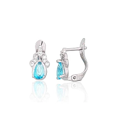 Серебряные серьги на английском замке, 1.2 g, Серебро 925 проба, родий (покрытие), Цирконы