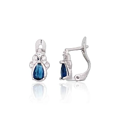 Серебряные серьги на английском замке, 1.1 g, Серебро 925 проба, родий (покрытие), Цирконы
