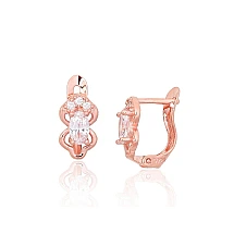 Серебряные серьги на английском замке, 1.2 g, Серебро 925 проба, красное золото (покрытие), Цирконы