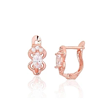 Серебряные серьги на английском замке, 1.2 g, Серебро 925 проба, красное золото (покрытие), Цирконы