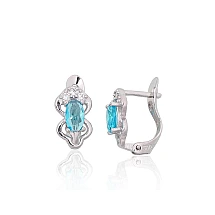 Серебряные серьги на английском замке, 1.1 g, Серебро 925 проба, родий (покрытие), Цирконы