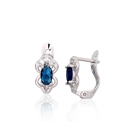 English lock,  - Silver earrings with english lock, 1.1 g, Silver 925 fineness, Rhodium (Plating), Zirkons
