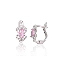 Серебряные серьги на английском замке, 1.2 g, Серебро 925 проба, родий (покрытие), Цирконы