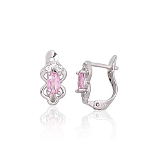 Серебряные серьги на английском замке, 1.2 g, Серебро 925 проба, родий (покрытие), Цирконы