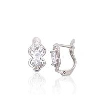 Серебряные серьги на английском замке, 1.2 g, Серебро 925 проба, родий (покрытие), Цирконы