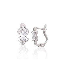 Серебряные серьги на английском замке, 1.2 g, Серебро 925 проба, родий (покрытие), Цирконы