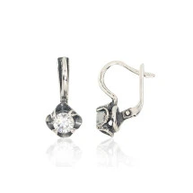 Silver earrings with 'english' lock, Silver 925 fineness, oxide (Plating), Zirkons