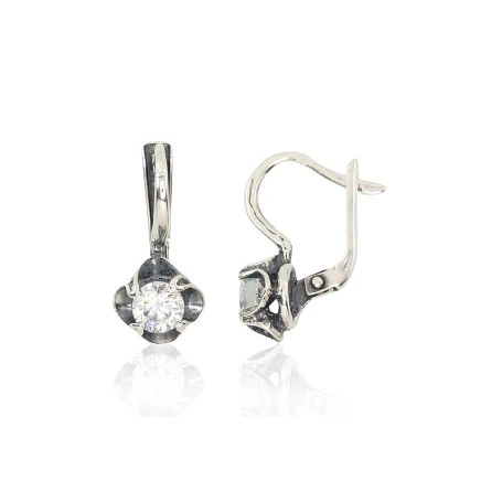 English lock,  - Silver earrings with english lock, Silver 925 fineness, oxide (Plating), Zirkons