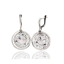 Silver earrings with 'english' lock, Silver 925 fineness, oxide (Plating), Crystals