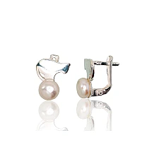 Silver earrings with 'english' lock, Silver 925 fineness, Fresh-water Pearl