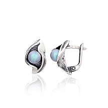 Silver earrings with 'english' lock, Silver 925 fineness, oxide (Plating), Fresh-water Pearl (synt.)