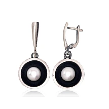 Silver earrings with 'english' lock, Silver 925 fineness, oxide (Plating), Fresh-water Pearl