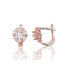 Silver earrings with 'english' lock, 2.2 g, Silver 925 fineness, red gold (Plating), Zirkons