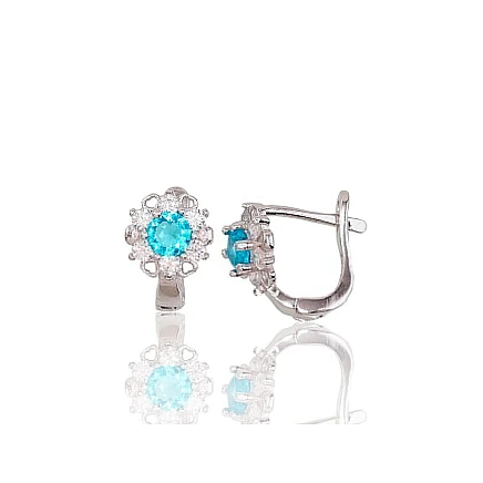 English lock,  - Silver earrings with english lock, 2.4 g, Silver 925 fineness, Rhodium (Plating), Zirkons