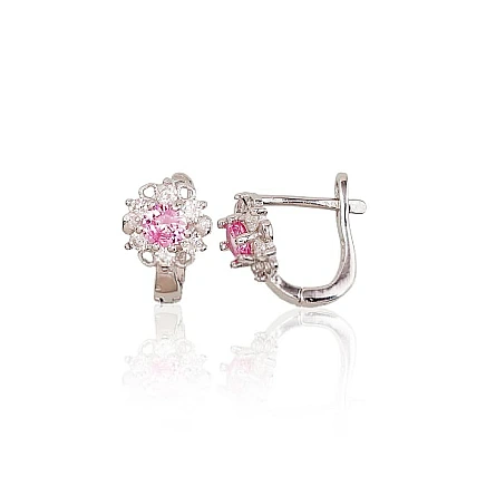 English lock,  - Silver earrings with english lock, 2.4 g, Silver 925 fineness, Rhodium (Plating), Zirkons