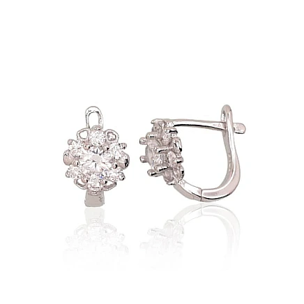 English lock,  - Silver earrings with english lock, 2.2 g, Silver 925 fineness, Rhodium (Plating), Zirkons
