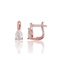 Серебряные серьги на английском замке, 1.7 g, Серебро 925 проба, красное золото (покрытие), Цирконы