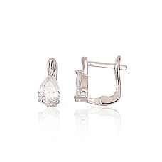 Серебряные серьги на английском замке, 1.7 g, Серебро 925 проба, родий (покрытие), Цирконы